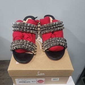 Christian louboutin short studded  chunky heeled sandles